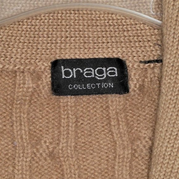 Vintage Men's Cable Knit wool Cardigan Sweater Beige Size L - Picture 8 of 9